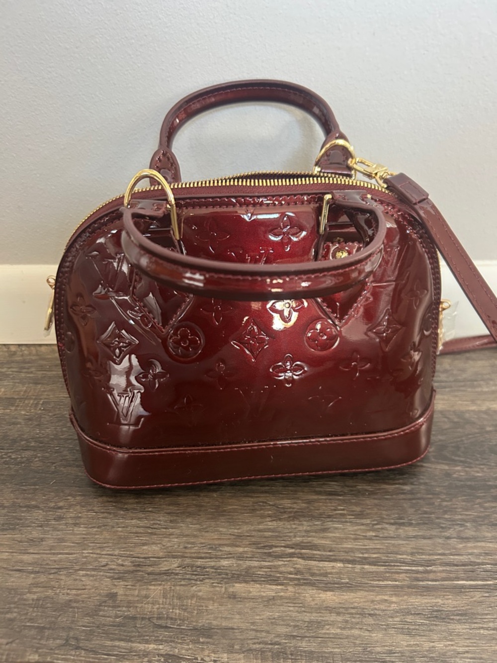 Patent-Effect Dome Satchel in Burgundy Patent - Picture 4 of 9